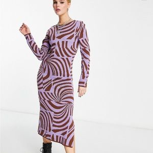 Knit Midi Dress Abstract Swirl